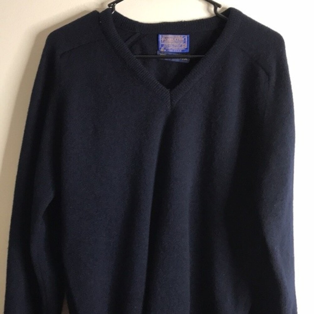 Pendleton 100% Lambs Wool Pull Over Navy Blue Swe… - image 2